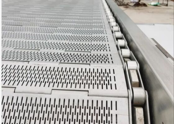 Geperforeerde transportband van roestvrij staal voor frites, groentewas, ontwatering, koeltransportband